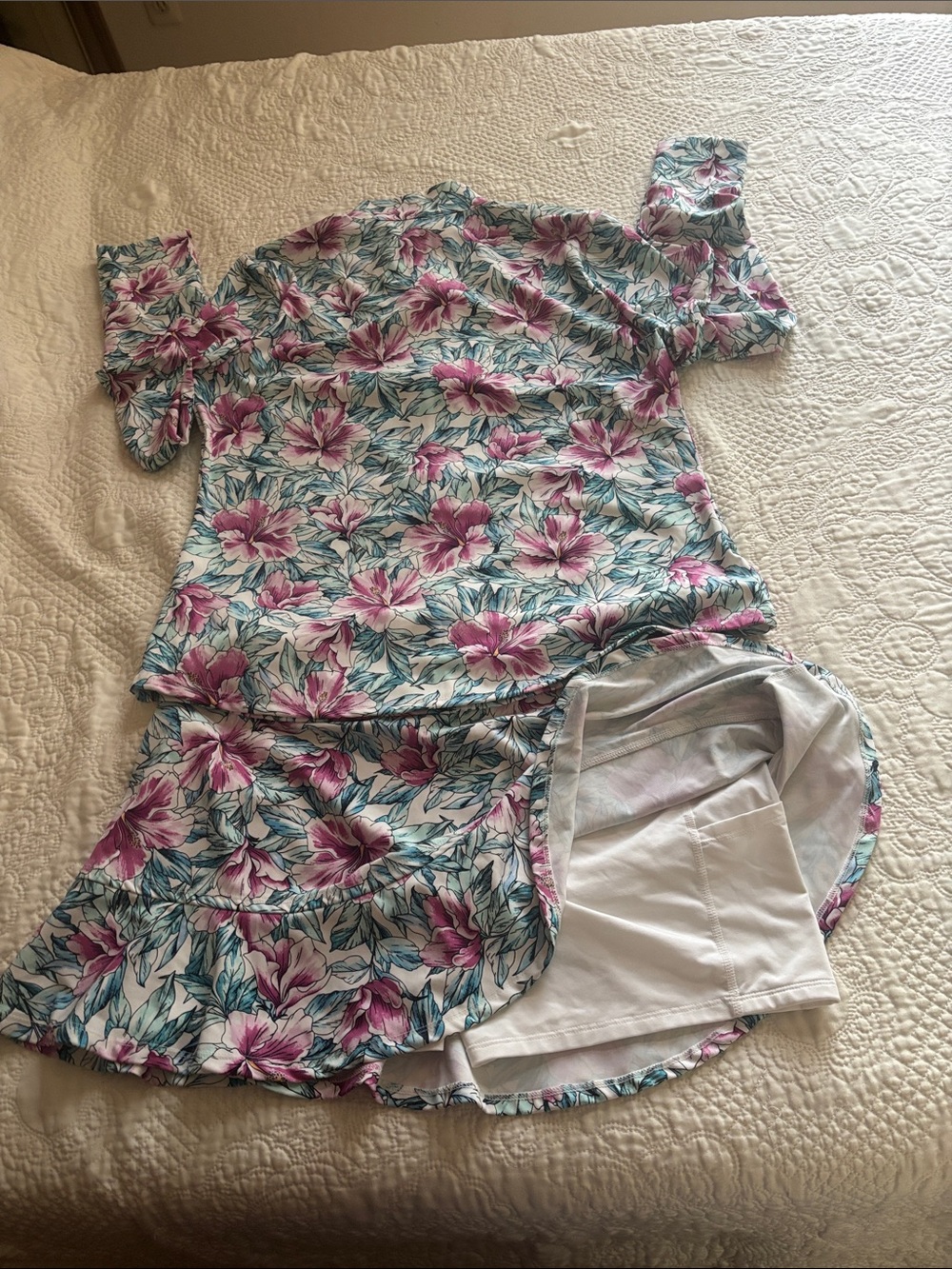Tommy Bahama Active Floral Zip-Up Top and Ruffle Skirt Set - Pink & Teal Bloom - Picture 3 of 13